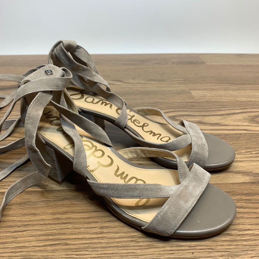 Sam Edelman Sheri Ankle Wrap Tie Sandals in Putty Suede‎ Size 9 Block Heel